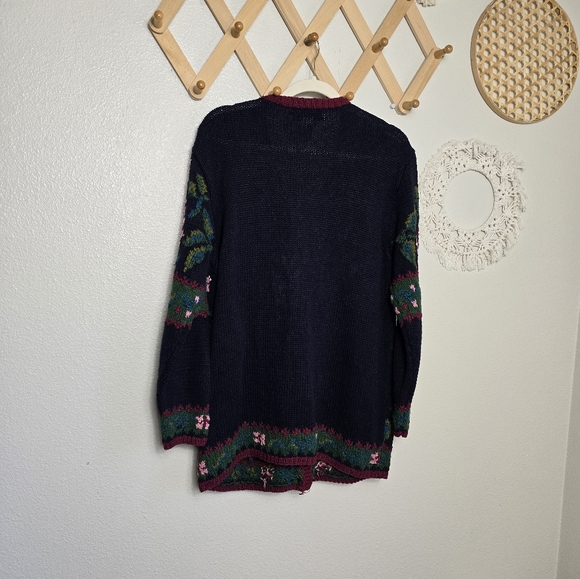 DBL Vintage Floral Knit V-Neck Cardigan In Navy Women's Size Medium - Picture 5 of 9